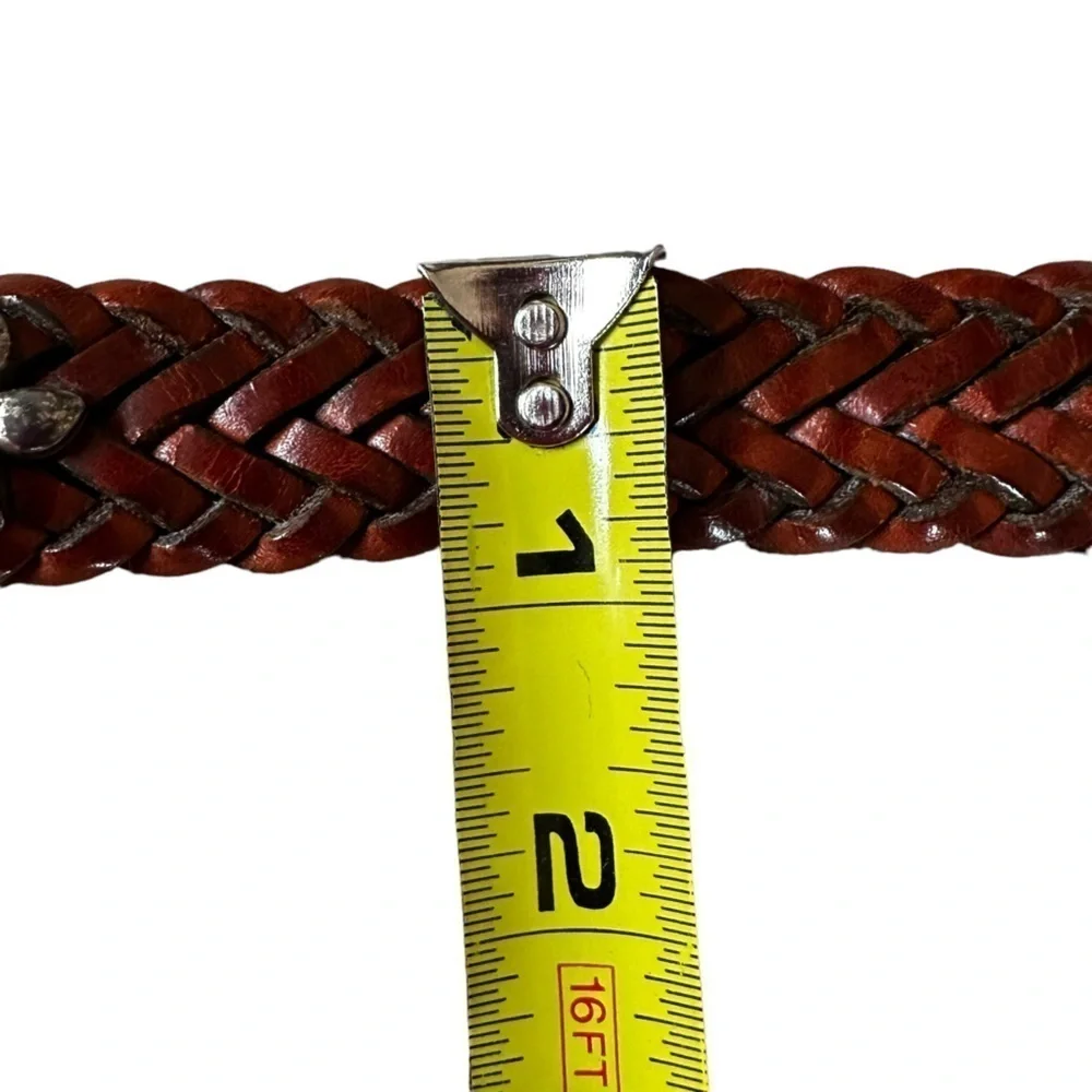 Fossil Skinny Woven Leather Belt with Flower Shaped Silver Studs‎ Size Medium